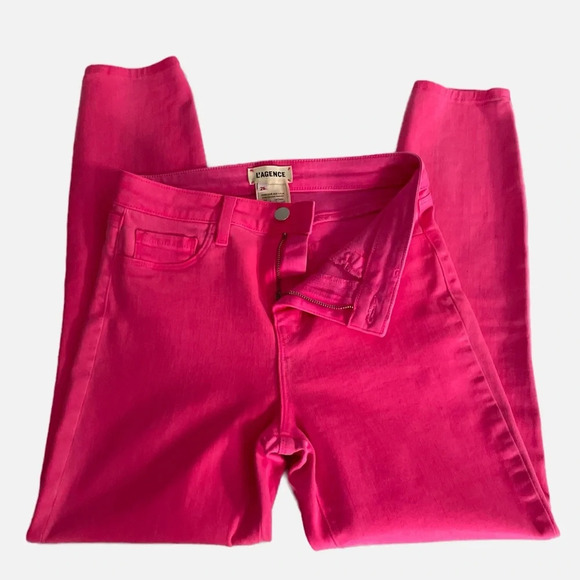 L’Agence Margot Coated Skinny Jeans Rose Pink High Rise Cropped Stretch Size 26 - Picture 5 of 16